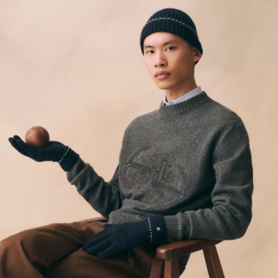 手袋 - メンズ カシミヤニットキャップ＆レザーグローブ | Hermès